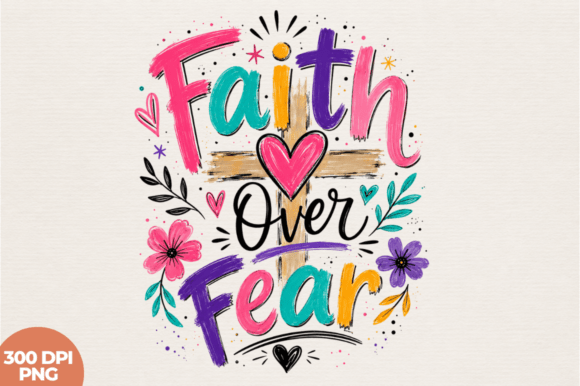 Faith Over Fear Hand Lettered Heart PNG: Elevating Modern Sublimation and Print-on-Demand Designs