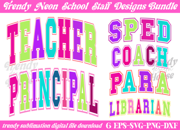 Retro Neon School PNG Bundle