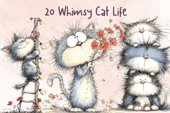 Storybook Whimsy Cat Clipart Set