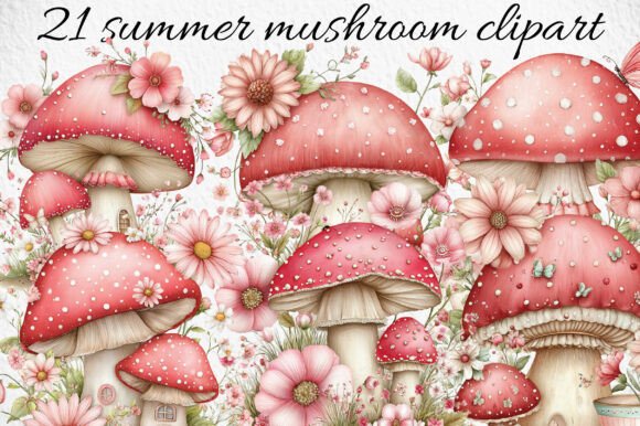 Strategic Branding and Creative Utility of Whimsical Summer Mushroom Clipart