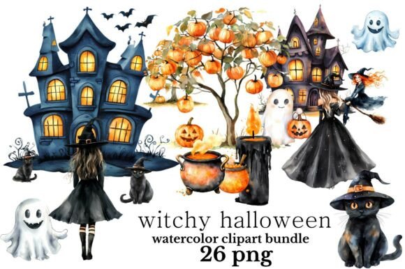 Unleashing Creativity with the Witchy Halloween Watercolor Clipart Bundle