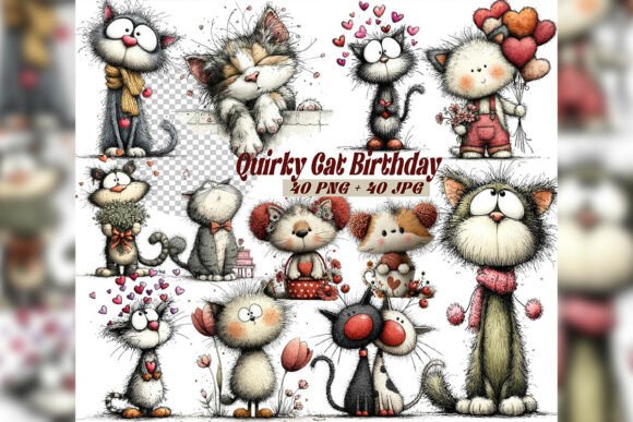 Whimsical Cat Birthday Clipart Set: Elevating Creative Projects with Watercolor Charm