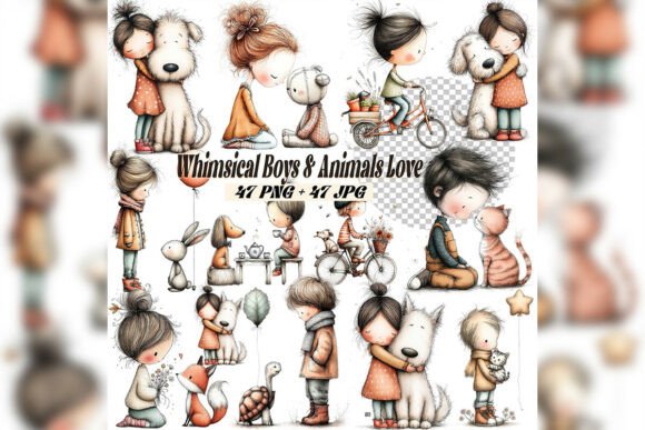 Whimsical Girl Dog Love Clipart: Sweet Art
