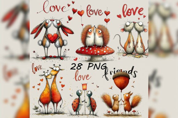 Whimsical Playful Love Animal Clipart: Elevating Digital Design with Heart